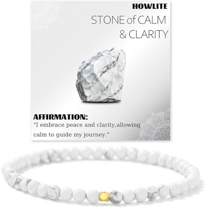 JENCVNL 4mm Naturstein Perlen Stretch Armband Damen Echtes Naturstein Armband mit 18K Gold Perlen Edelsteine Stretch Armbänder Perlenarmband (Howlite)
