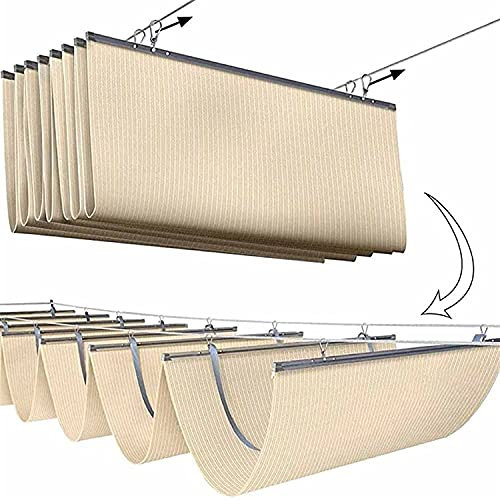 Rollo, ausziehbarer Sonnenschutz, Wellen-Sonnensegel mit Gleitdraht für Terrassen-/Holz-Pergola-Rollos, anpassbar 0630 (Farbe: Beige, Größe: 0,9 x 3 m)