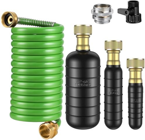 3-teiliges Abflussblasen-Set, Abflussreinigungsblase passend für 2,5 cm bis 15,2 cm Rohre, mit 3 m einziehbarem Schlauch, Absperrventil und Messinghahn-Adapter, passend für die meisten Wasserhähne