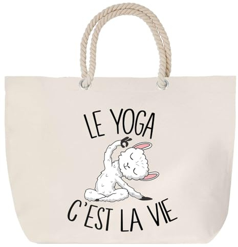Sac de plage anse corde Yoga C'est la vie | Cadeau Passionné Anniversaire Noël Toile de Coton Grand Sac de Transport & Sport
