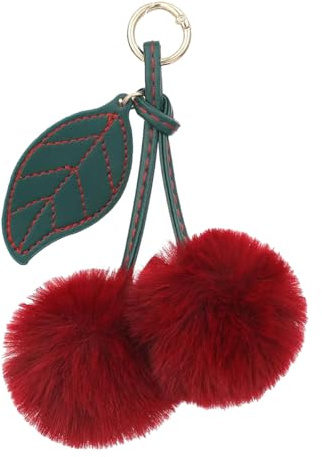 Enwye Porte-clés Pompon Mignon Cerise Porte-clés Accessoires Moelleux Cerise Sac Charmes Sac À Main Charmes Voiture Sac Charme Sacs À Main Pendentif