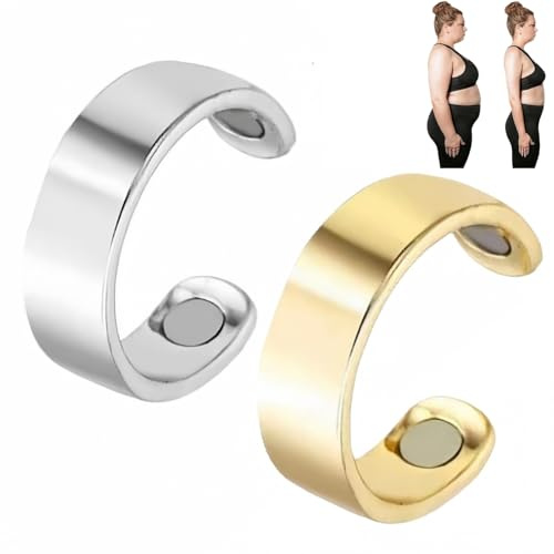 ShengQiu 2PCS Copper Magn/etic Rings for Women Men,Mag/netic Rings,Adjustable Ma/netic Rin/g,Smart Ring,Anxiety Rin/g(Gold&Silver)