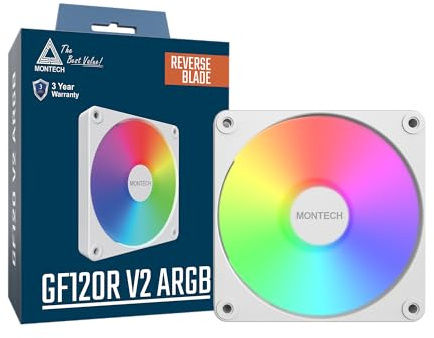 MONTECH GF120R V2 ARGB 120mm Case Fan – Sleek & Minimalist Design, High Airflow, Hydraulic Bearing, Quiet Performance, Vibrant ARGB Lighting, Reverse Blade, White