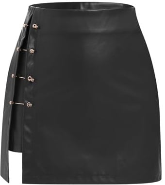 Odizli Lederrock Damen High Waist PU Kurz Mini Rock mit Schlitz