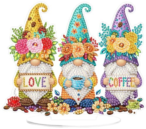 AIRDEA Drei süße Zwerge Diamond Painting Tischdeko Erwachsene, DIY 5D Spezielle Form Stehend Kaffee Diamant Painting Bilder, Schreibtisch Deko Bastelset Erwachsene 7x8 inch