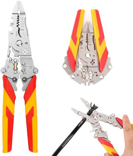 QingWing Pelacables Plegable 14 en 1, Portátil Alicates Electricista | Plegable Alicates Pelacables, Mangos Cómodos, Herramienta de Electricista Profesional, para Pelar, Cortar Cables, Prensar