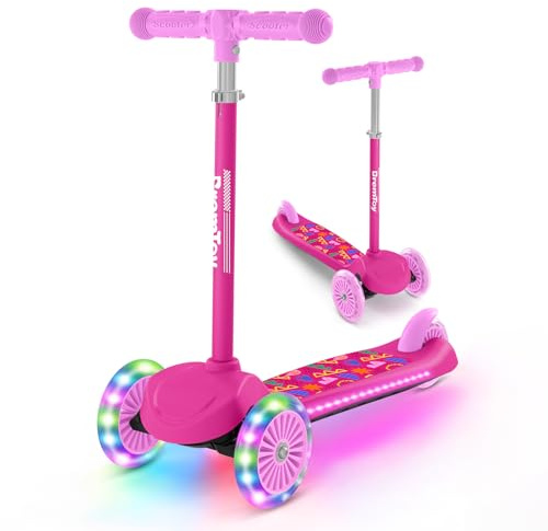 BremToy Monopattino Bambini 3 Anni, Monopattino per Bambini con Ponte Illuminato e Ruote in PU a LED, Altezza Regolabile su 4 Livelli, Frenata Reattiva, Leggero, per Principianti da 3 a 8 Anni