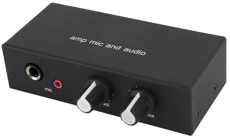 FAUOSWUK Stereo-Sound-Vorverstärker, Aluminiumlegierungsgehäuse mit 3 Ausgangsanschlüssen, 6,5 Mm Dynamisches Mikrofon, 3,5 Mm Kondensatormikrofon-Schnittstelle, für (EU-Stecker)