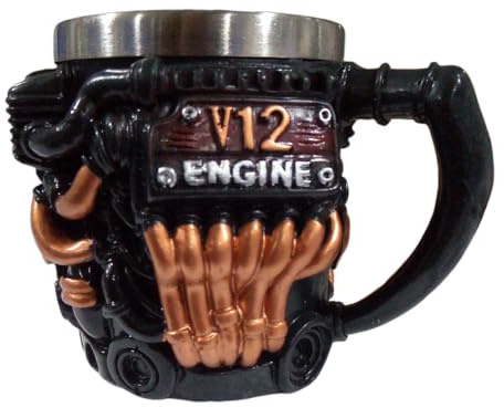 V12 Kaffeebecher,300ml V12 Edelstahl Doppelwand Isolierung Realistische Tasse - Mechanischer Motor Kaffeebecher - für Golf Winter Balkon Hof Garten Park Zuhause Picknick Camping Party Whiskey