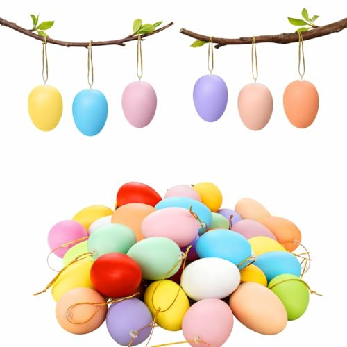50PCS Easter Hanging Eggs Decorations,Colourful Easter Egg Ornaments for Easter Tree,Spring Hanging Easter Decorations for Branch,School,Home,Easter Party Decor