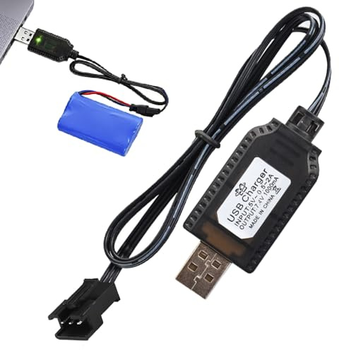 7.4V USB LiPo Charger Cable with SM-3 Pin Plug for RC Packs, Universal | Overcharge Protection | LED Indicator | Durable Lipo Battery Charger, Ideal for 7.4v Rc Toy Battery Packs