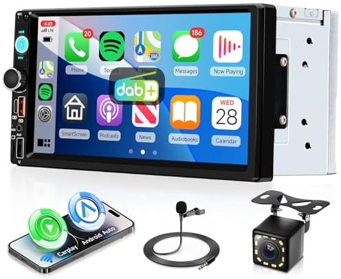 VECHTEL DAB+/DAB Autoradio 2 Din mit Drahtloses Carplay Android Auto, 7 Zoll IPS HD Touchscreen Auto Radio Unterstützung Bluetooth FM/AM/RDS Radio USB/Typ C Mirror Link SWC Rückfahrkamera
