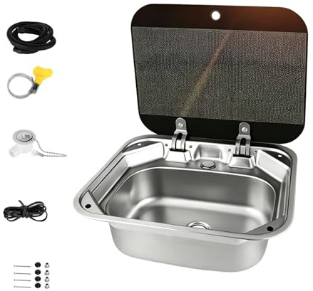Rytgdxss Fregadero Camper, inoxidable fregadero empotrado, Ideal para Furgoneta, Lavabo Caravana y Cocina Camper, Ideal para Muebles Camper.