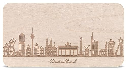 Frühstücksbrettchen Deutschland mit Skyline Gravur - Brotzeitbrett & Geschenk für Deutschland Stadtverliebte & Fans - ideal auch als Souvenir