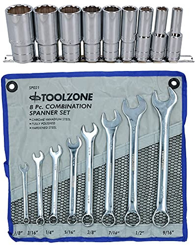 BSW British Whitworth Combination Spanner Wrench + Deep Sockets 17pc Set