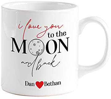 Pomchick Personalised I Love You To The Moon And Back Mug With Names 11oz Valentine's Day Gift For Her Him Wife Husband Boyfriend Girlfriend Couple Present Drinkware