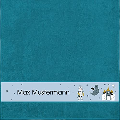 Manutextur Duschtuch mit Namen - personalisiert - Motiv Ritter - viele Farben & Motive - Dusch-Handtuch - Petrol - Größe 70x140 cm - persönliches Geschenk mit Wunsch-Motiv und Wunsch-Name