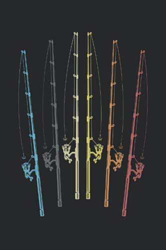 Fishing Rod Fisher Retro Rods Vintage Fisherman Design Pattern: NOTEBOOK - Funny Angler Angel Rod Blend Pattern, Gift Idea - A5 (6x9) - 120 Pages - DOTTED - Diary, Journal, Note, Book, Sketch, Planner