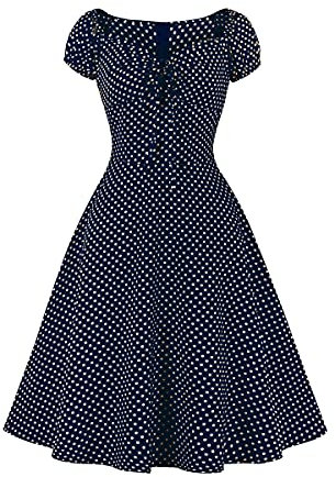 IWEMEK Damen Vintage Retro Polka Dots Rockabilly Swing Kleid 1950er Jahre Pinup Audrey Hepburn Stil 50er 60er Schatzausschnitt A-Linie Sommer Freizeit Party Abendkleid Cocktailkleid Navy Blau XL