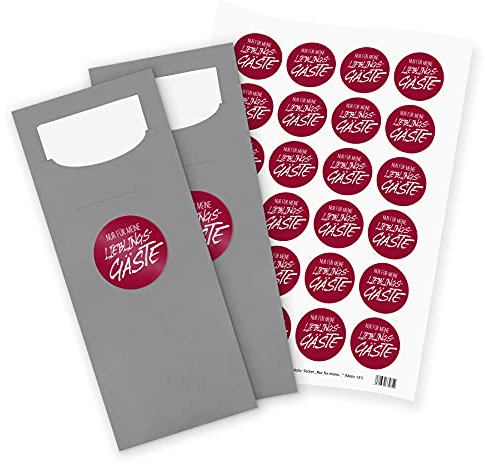 itenga 24x Bestecktaschen GRAU Nur für meine Lieblingsgäste Pochetten inkl. Serviette und Sticker Aufkleber Tischdeko Einweggeschirr