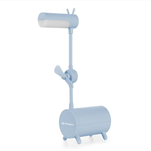 Orbegozo LP 2500 - Lámpara LED de escritorio con ventilador, control táctil, 3 modos de luz, cuello flexible 360°, carga USB, 6W