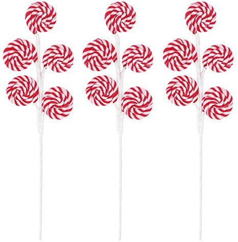 KKSTY 3Pcs Christmas Lollipop Candy Picks, Red and White Christmas Decorations for Xmas Tree Topper Vase or Stockings Filler Centerpieces Home Office Decor