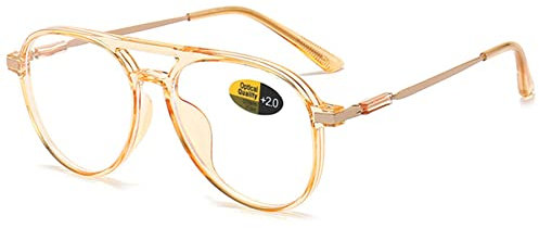 Lanomi Mode Pilot Lesebrille Blaulichtfilter Damen Herren Kunststoff Vollrahmen Lesehilfe UV400 Schutz Brille mit Sehstärke Transparent Orange Piloten Lesebrillen 3.0