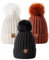 MSDC Beanie Mütze Damen Mit Bommel 3 Stück, Modisch Gestrickte Warme Totenkopfmütze für Winter und Kaltes Wetter (Schwarz+Weiß+Dunkelorange)