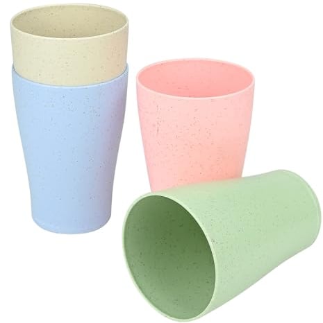 4Pcs Plastic Unbreakable Reusable Drinking Cups - 400ml/14oz for Adults Kids, Lightweight Picnic, Tea, Milk, Juice, Coke, Coffee - Heat and Cold Resistant, Dishwasher and Microwave Safe