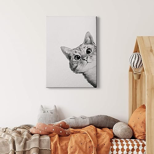 A.S. Création Leinwandbild Tiere Katze - Kunstdruck schwarz weiß - 50x70 cm Hochformat - moderne Wanddekoration Schlafzimmer Wohnzimmer Küche - Bild auf Keilrahmen