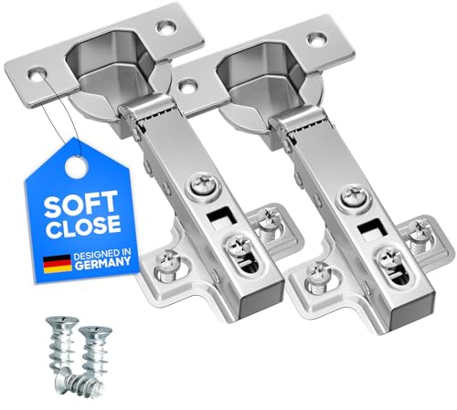 LIVING-TEC ® Scharnier mit Softclose in Standardgröße 2er Set inkl. ø5mm Euroschrauben| Türscharniere mit Gasdruckfeder | Schrankscharnier mit 105° Öffnungswinkel | Topfscharnier ø 35 mm