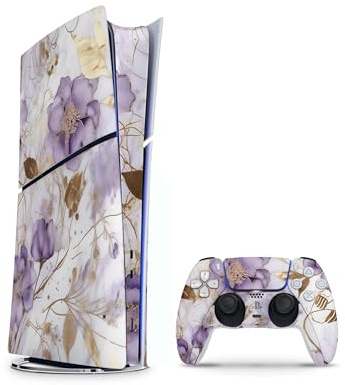Skins4u Slim PS5 Skins Aufkleber für PlayStation 5 Konsole und Controller Skin Vinyl Skin Sticker PS5 Slim Digital Design Schutz Folie Purple Heart