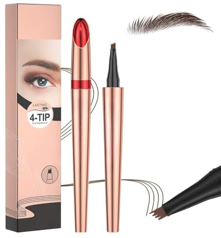 Mikro Wasserdichter Augenbrauenstift mit 4 Gabelspitze Applikator, 3D Augenbrauenstift, 2024 Neu Upgrade Wasserfester Eyebrow Pencil Erzeugt mühelos natürlich aussehende Brauen (B# Dunkelbraun)