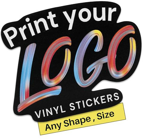 Personalised Waterproof Vinyl Stickers Decals- Contour Cut Custom Product Labels Sheet, Circle Large Logo Stickers, Durable Weatherproof Design for Business and Personal Bottle Label (Custom Shape)