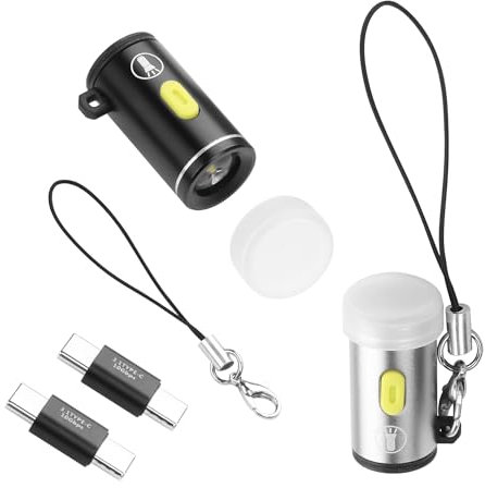 YACSEJAO Paquete de 2 linternas ultra compactas de 25 mm USB tipo C, mini linterna LED en miniatura, Plug and Play, sin baterías, con 2 conectores USB C
