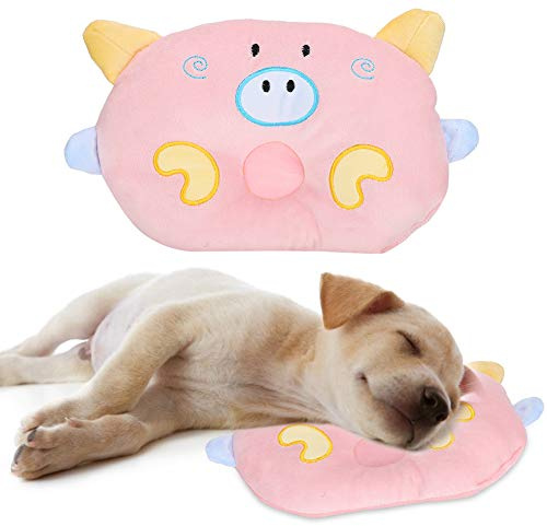 Walmeck Tecknad Gris Djurformad Kudde för Husdjurs Halsrygg, Söt Kattsovkudde för Hund, Slitstarkt Tygmaterial, rosa/gul/blå, 1 Enhet (Rosa)