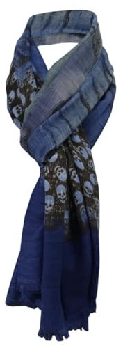TigerTie - Schal blau dunkelblau dunkelbraun grau lila grün gemustert mit Totenkopf-Motiven - Größe 180 x 95 cm