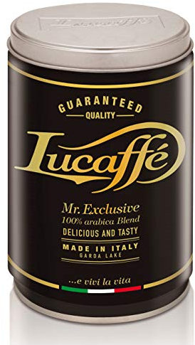 Lucaffè - Boîte à café moulu Mr. Exclusive 100% Arabica, 250 Gr | Cafe moulu doux et crémeux pour expresso machine à cafe, cafetiere italienne | Torréfaction moyenne | Arôme intense et enveloppant