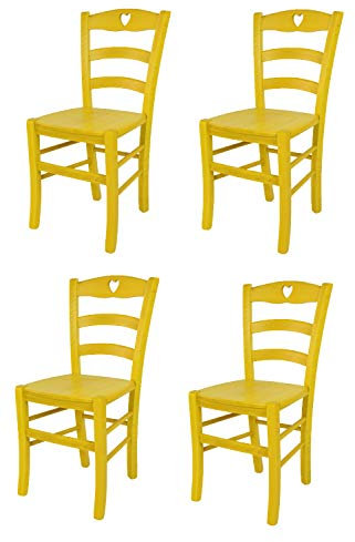 t m c s Tommychairs - 4er Set Stühle Cuore für Küche und Esszimmer, Robuste Struktur aus Buchenholz, in Anilinfarbe Gelb lackiert und Sitzfläche aus Holz