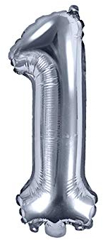 PartyDeco Folienballon Nummer 1 Silber-1. Geburtstag Hochzeit Jahrestag Folienballon Nummer 1- Silber Größe ca. 35 cm Geburtstag Hochzeit Verlobung Silvesterparty Folienballon Hel Deko Geburtstag