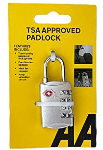 AA TSA Combination Padlock for Luggage AA5885 - Anti-Theft Personal Safety Security - Holidays, Trips, Work