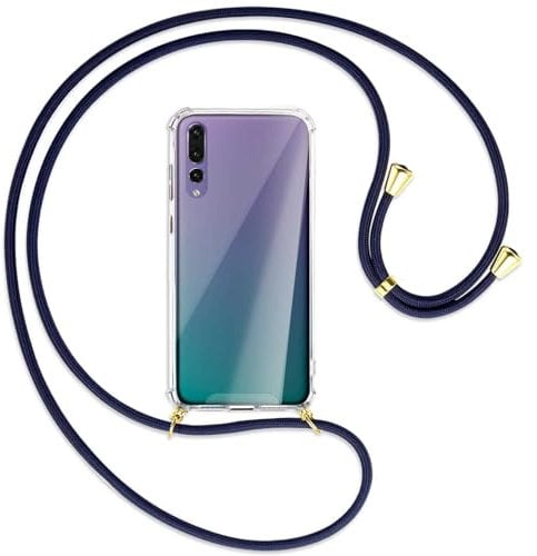 mtb more energy Handykette kompatibel mit Huawei P20 Pro (6.1'') - dunkelblau/Gold - Smartphone Hülle zum Umhängen - Anti Shock Full TPU Case