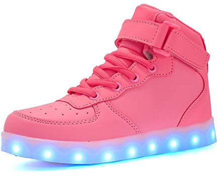 Kauson 7 Farben LED High-Top Schuhe USB Aufladen Leuchtschuhe Licht Blinkschuhe Leuchtende Sport Sneaker Light up Wasserdicht Laufschuhe Gymnastik Turnschuhe Damen Herren Unisex Kinder Shoes 25-46EU