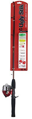 Ugly Stik 1,5 m komplettes Spincast Kit Angelrute und Rolle Casting Combo, Ugly Tech Konstruktion mit klarem Spitzen-Design, 1,5 m 2-teilige Rute, rot