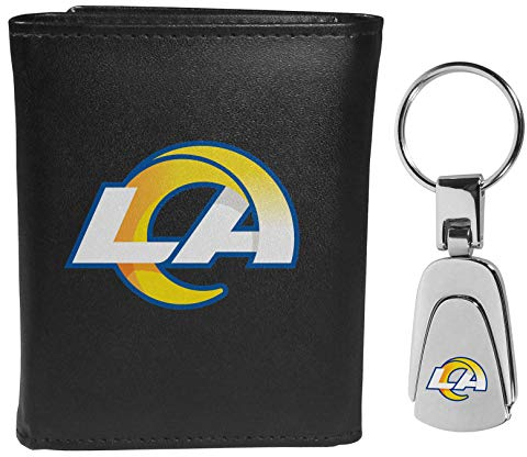 Siskiyou Sports NFL Los Angeles Rams Herren-Geldbörse aus Leder, dreifach gefaltet, mit Stahl-Schlüsselanhänger, Schwarz, Einheitsgröße