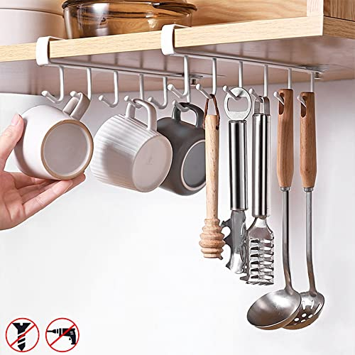 EigPluy 2 piezas Tazas Ganchos Debajo del Gabinete Soporte Tazas Cocina Almacenamiento Ganchos Utensilios de Cocina Lazos Cinturones y Bufanda Colgando Gancho Soporte de Rack sin Perforación(Blanco)