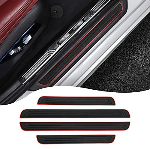 CDIYTOOL 4 Pcs Car Sill Protector, Universal Front/Rear Door Entry Scuff Guards, PVC Soft Rubber Welcome Pedal Protector Cover Set (Black Red-Not Pattern)
