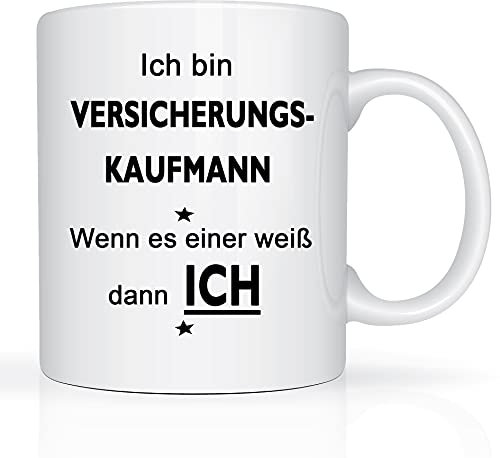 Print-Klex Berufstasse mit Versicherungskaufmann Motiv Bedruckt Versicherungskaufmann Tasse für Beruf Geschenk Kaffeebecher Geschenktasse Arbeitstasse Arbeitsbecher mit Druck 330ml Beruf Tasse