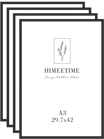 HIMEETIME® 4x Bilderrahmen A3 30x42 cm Schwarz Metall Rahmen,Dokumentenrahmen 29,7x42 cm Groß Collage,Metallrahmen Alu-Bilderrahmen
