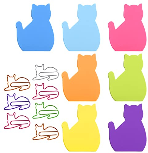 Molain Katzen Haftnotizen mit Büroklammern, niedliche Katze selbstklebende Notizen Katzen Registerkarten selbstklebende Notizblöcke 7 Stück 210 Blatt (A)